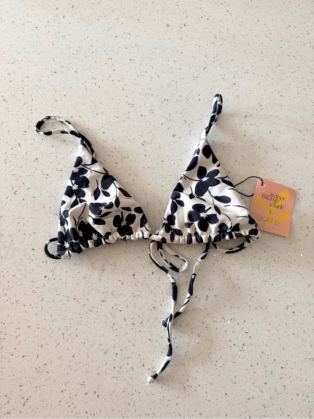 NWT Skatie Ella Greenwich Black & White Floral Triangle Bikini Top XS